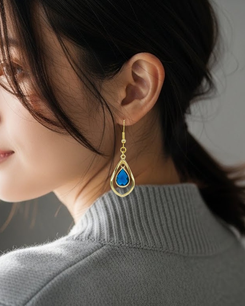 Teardrop のピアス MidnightBlue ゴールド金具 イヤリング変更可能