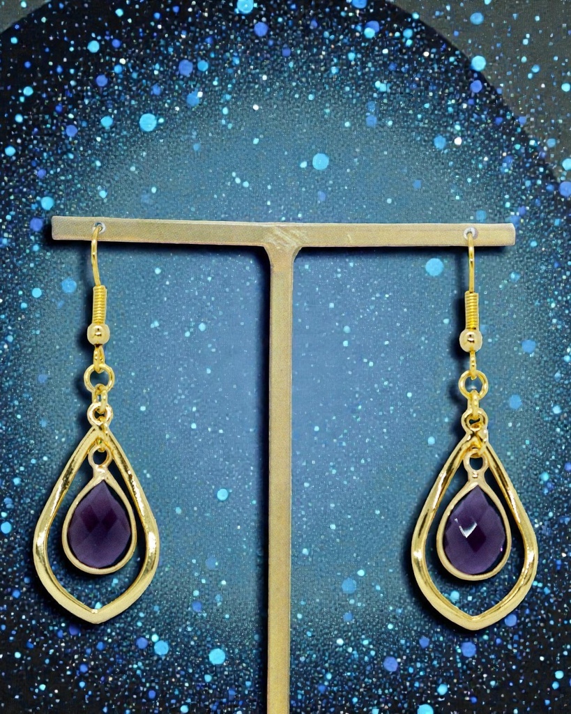 Teardrop のピアス Purple ゴールド金具 イヤリング変更可能