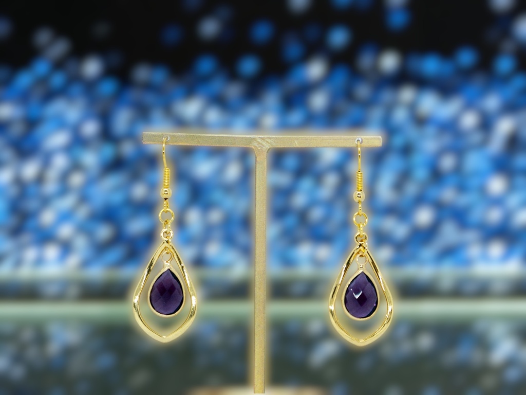 Teardrop のピアス Purple ゴールド金具 イヤリング変更可能
