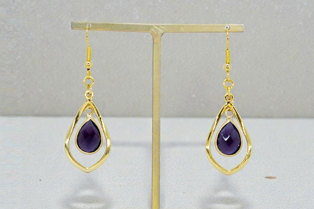 Teardrop のピアス Purple ゴールド金具 イヤリング変更可能