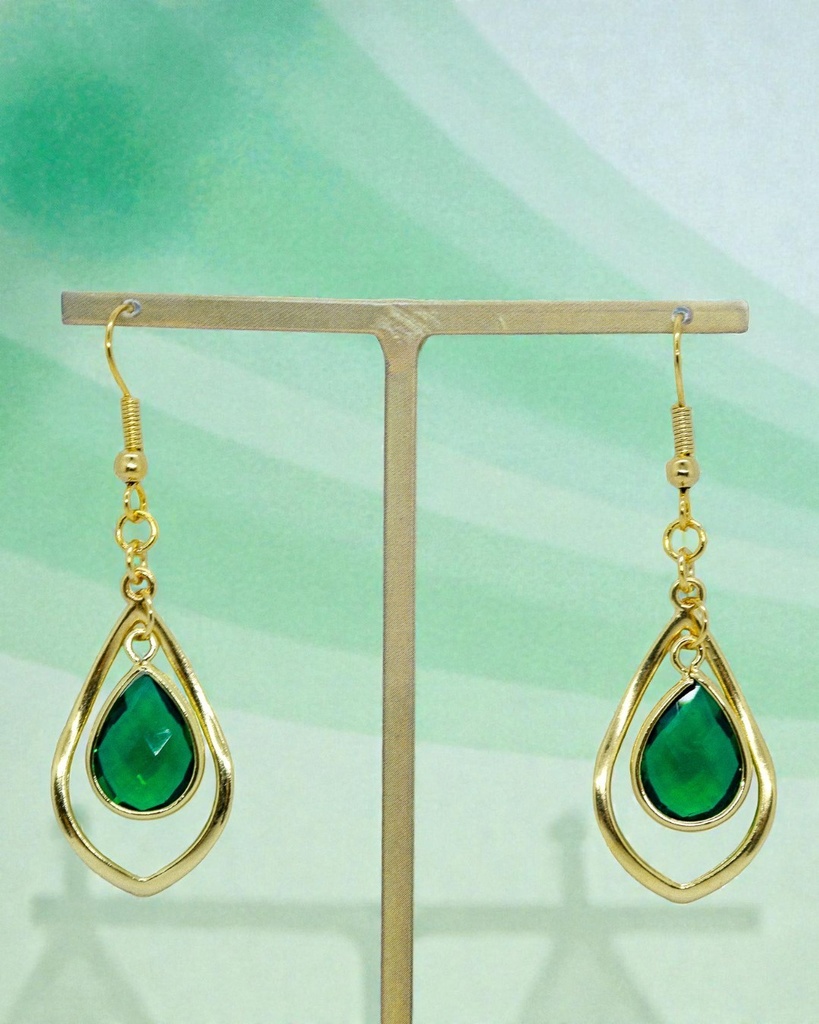 Teardrop のピアス Emerald ゴールド金具 イヤリング変更可能