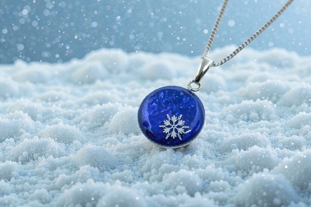 【静かな叡智】ちいさなまるい雪のネックレス ネイビー×ヴァイオレット シルバー金具