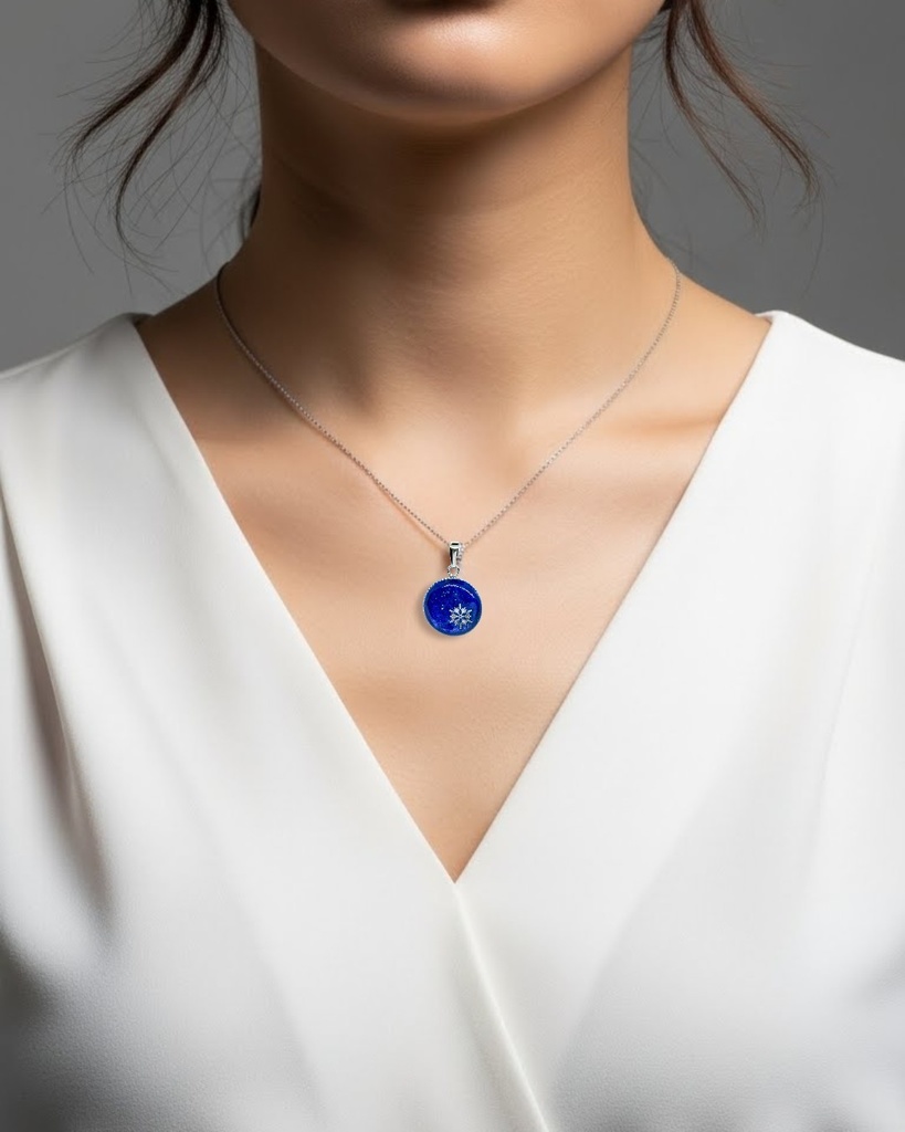 【静かな叡智】ちいさなまるい雪のネックレス ネイビー×ヴァイオレット シルバー金具