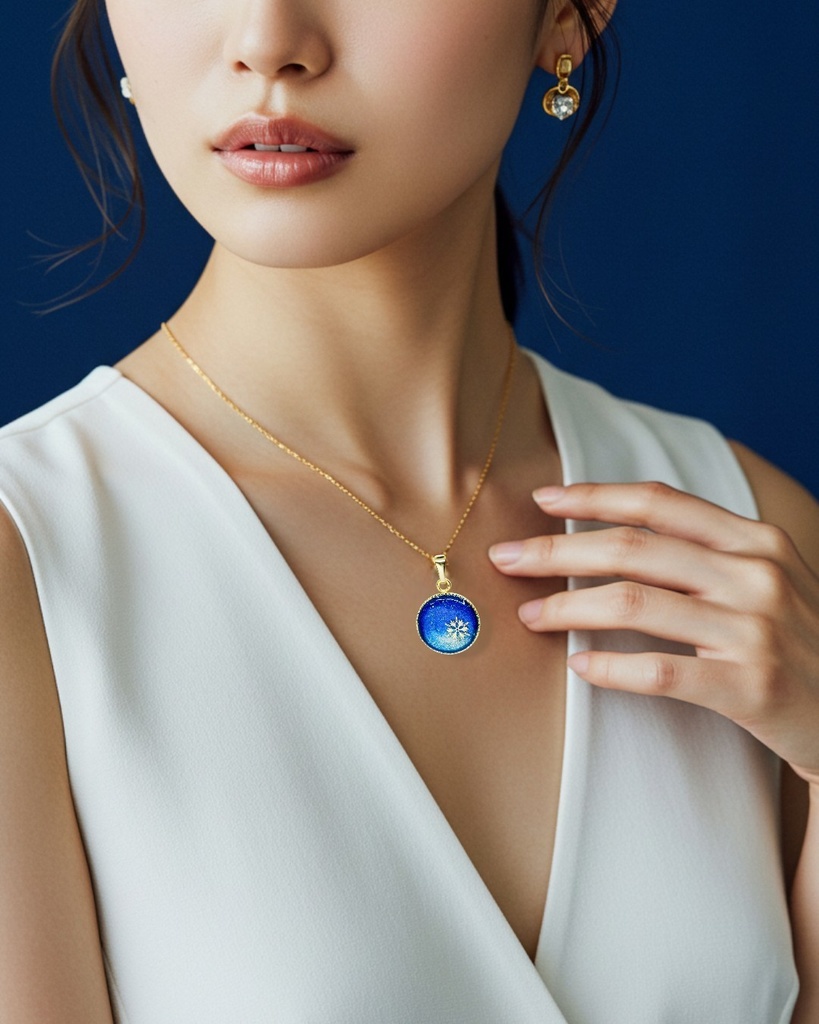 【海と光の結晶】ちいさなまるいネックレス オーシャンブルー×ゴールド ゴールド金具
