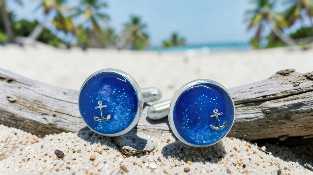 砂浜のきらめきを宿す、夏のシルバーカフスシアンブルー シルバー金具