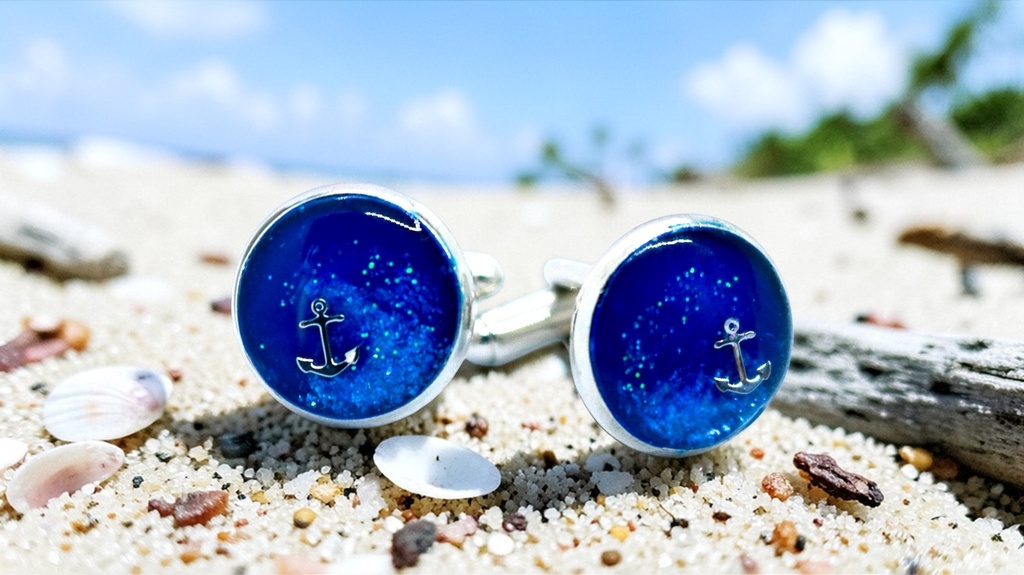 砂浜のきらめきを宿す、夏のシルバーカフスシアンブルー シルバー金具