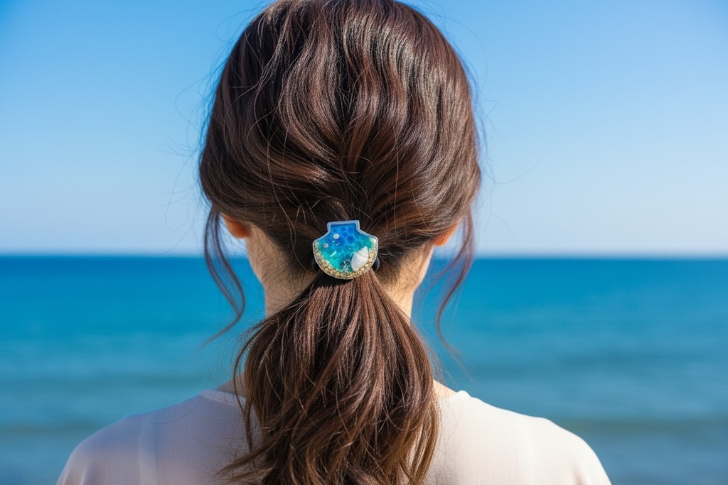 【貝殻に宿る小さな海の物語ヘアゴム】夏の海貝殻ヘアゴム シルバー金具