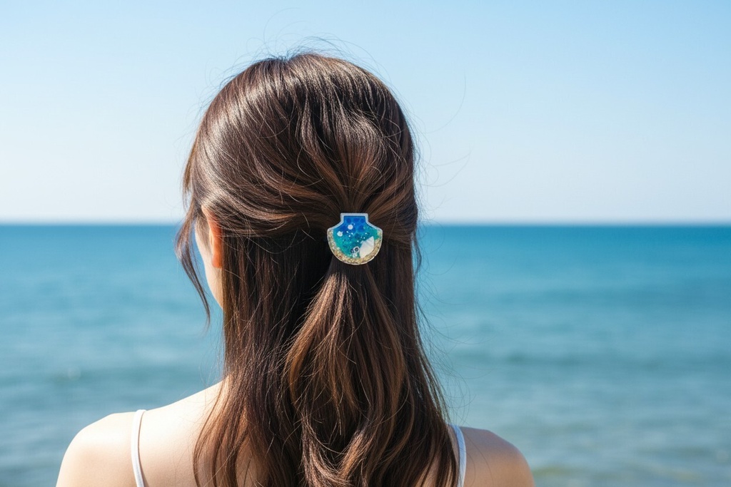 【貝殻に宿る小さな海の物語ヘアゴム】夏の海貝殻ヘアゴム シルバー金具