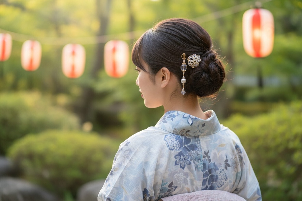 「光彩のかんざし」チェコガラスのかんざし オーロラ×ホワイト *金具の色が選べます