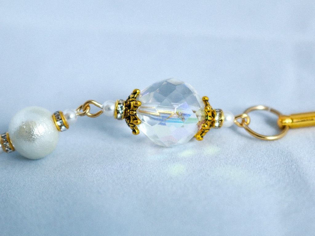 「光彩のかんざし」チェコガラスのかんざし オーロラ×ホワイト *金具の色が選べます