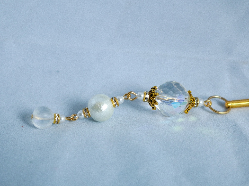 「光彩のかんざし」チェコガラスのかんざし オーロラ×ホワイト *金具の色が選べます