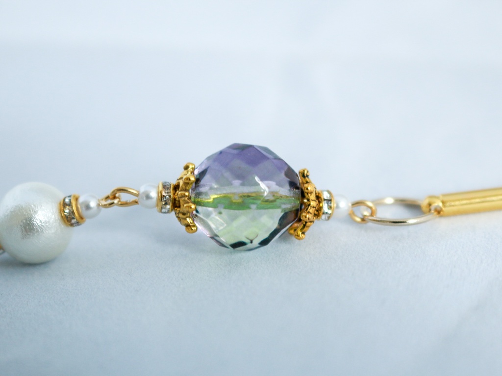 「コリウスの息吹 ― 紫と緑の調べ」チェコガラスのかんざし パープル×グリーン *金具の色が選べます