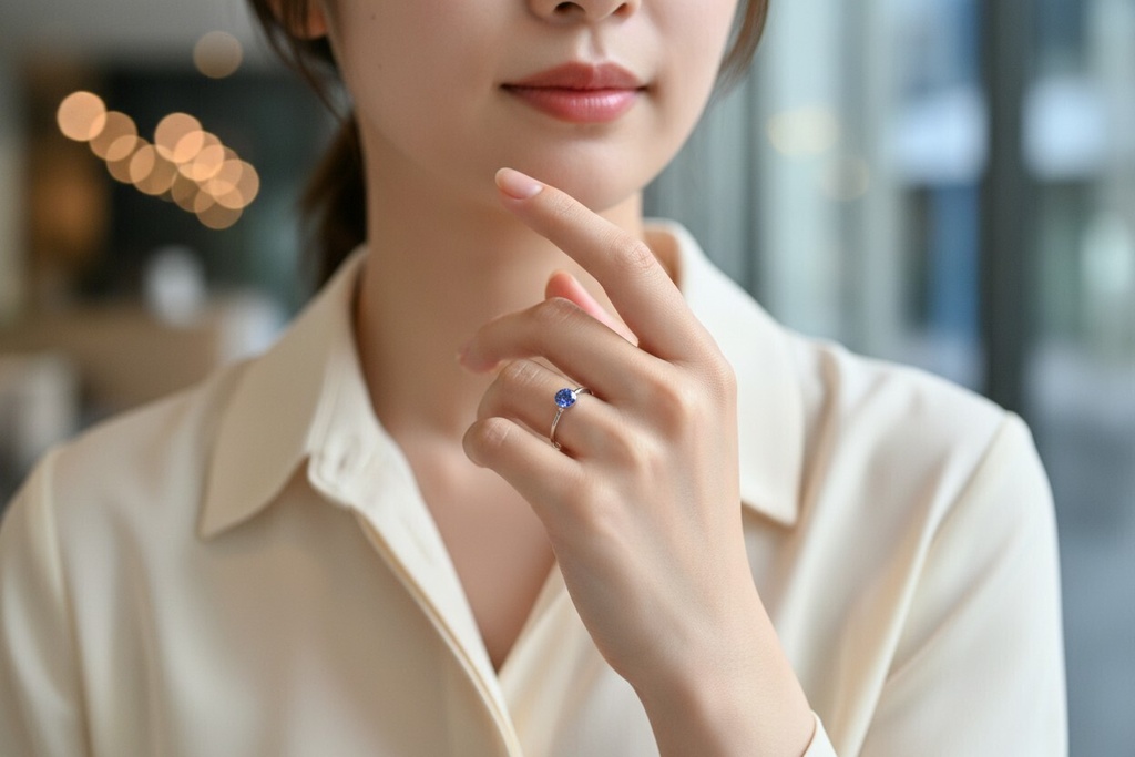オーストリアクリスタルガラス・サファイアカラーの シンプルRing 10号・13号 金具の色が選べます