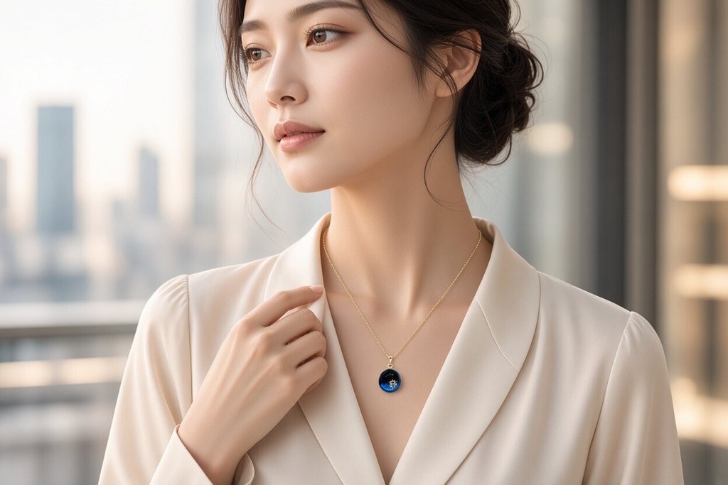 夜明け前の結晶】ちいさなまるい雪の結晶ネックレス ダークブルー×ネオン TOPサイズ15mm ゴールド・シルバー