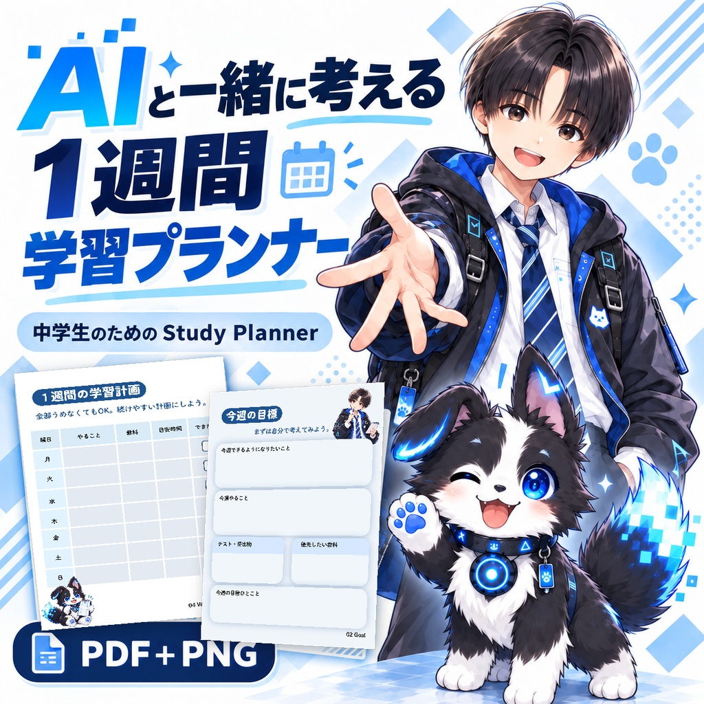 中学生のための「AIと一緒に考える」1週間学習プランナー【PDF+PNG】|Hyu & Pico Lab