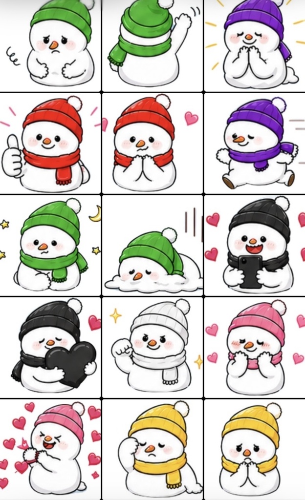 冬のスノーマンクリップアート36個セット PNG透過素材 Snowman Clipart 36 PNG Set