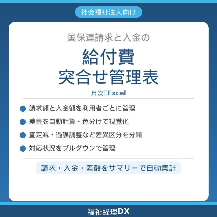社会福祉法人向け　給付費突合せ管理表（Excel）