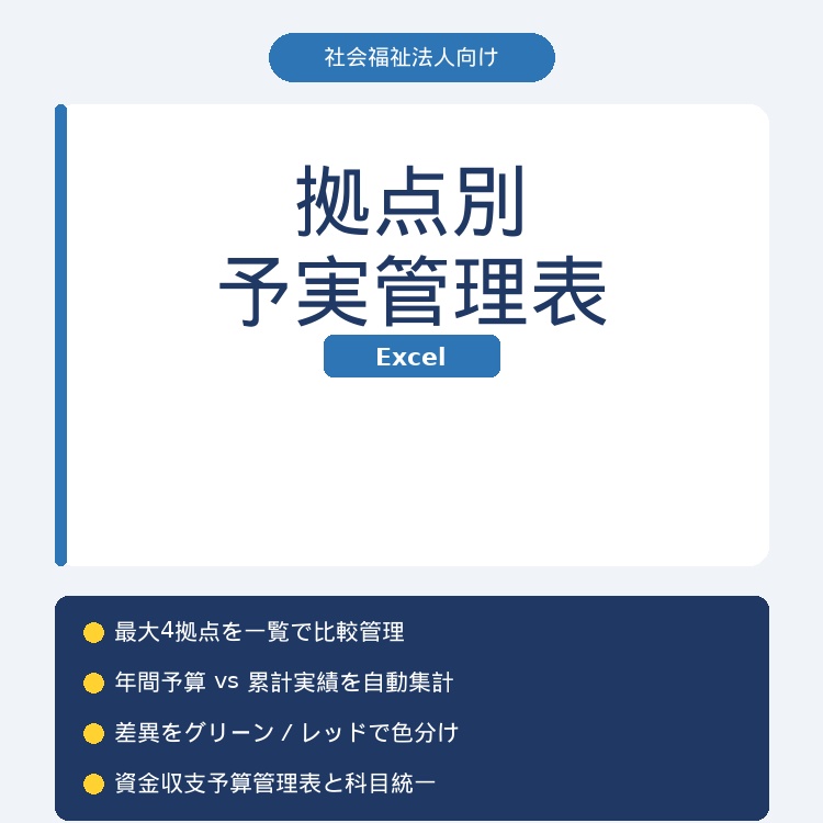 社会福祉法人向け　拠点別予実管理表（Excel）