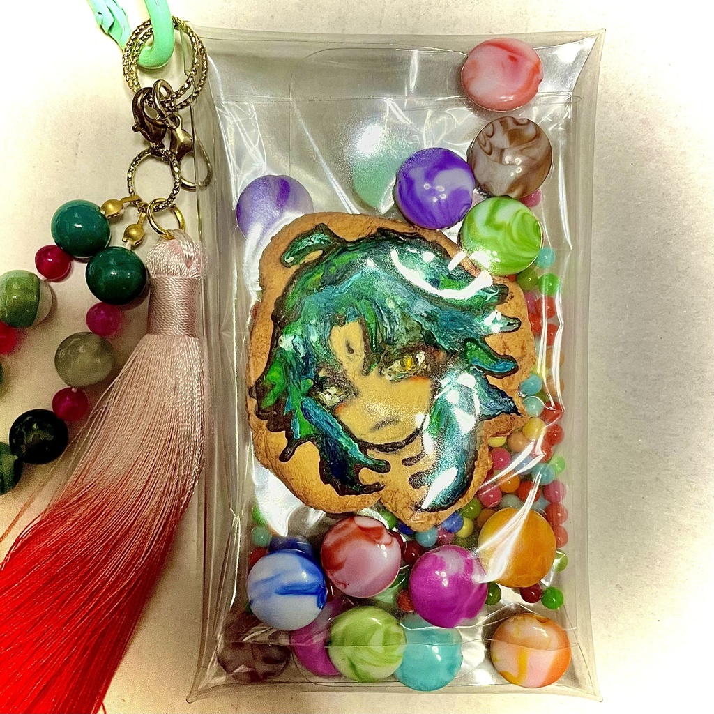 原神 魈 推し活クリアポーチ カラビナ、特製天然石チャーム付き