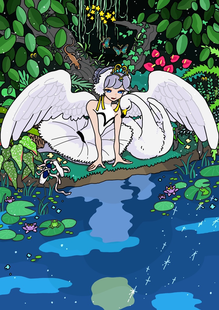 両面印刷ポストカード2枚セット(きつね・白鳥)