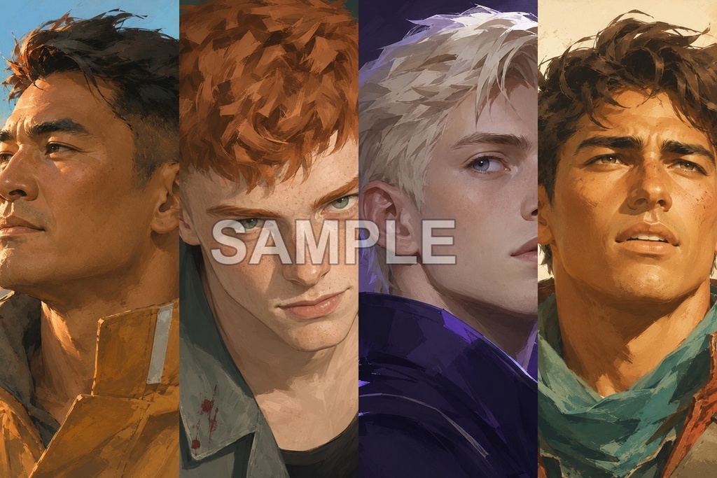 雰囲気のある厚塗り風男性アイコン12種|Painterly Faces Vol.01