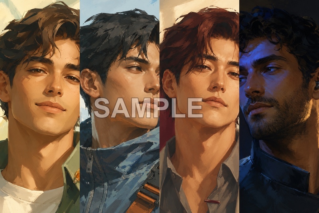 雰囲気のある厚塗り風男性アイコン12種|Painterly Faces Vol.01