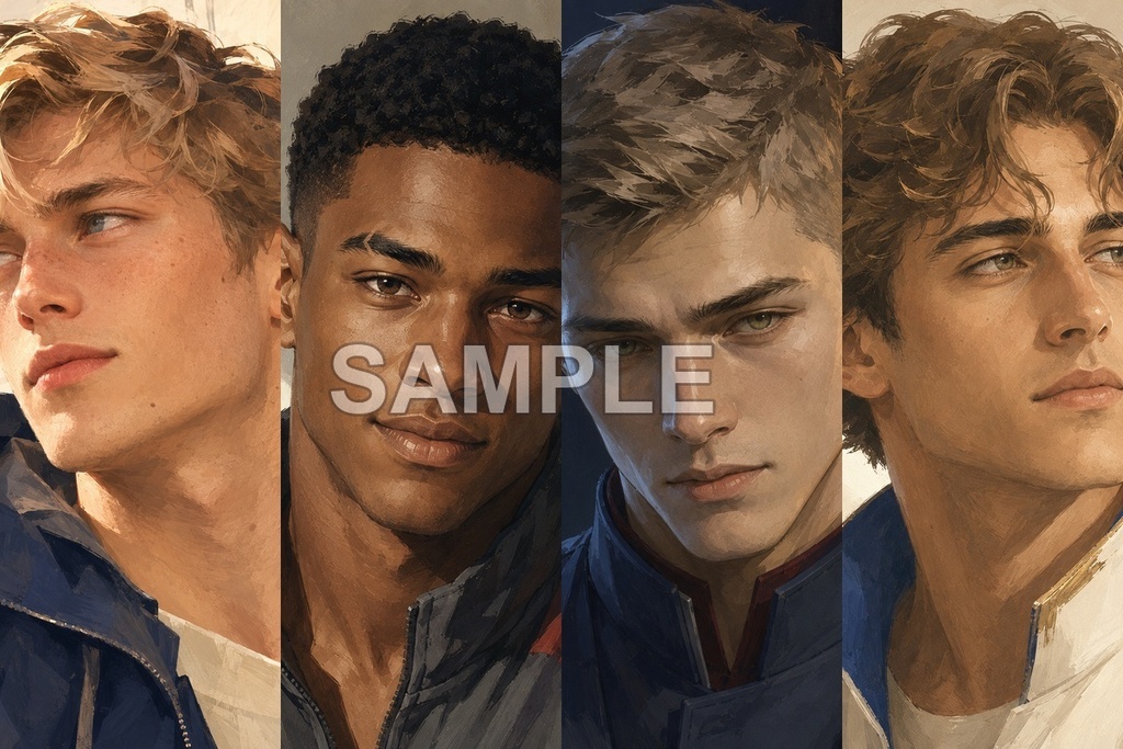 雰囲気のある厚塗り風男性アイコン12種|Painterly Faces Vol.01