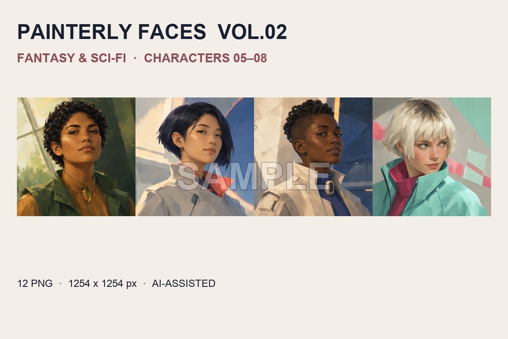 雰囲気のある厚塗り風女性アイコン12種|Painterly Faces Vol.02