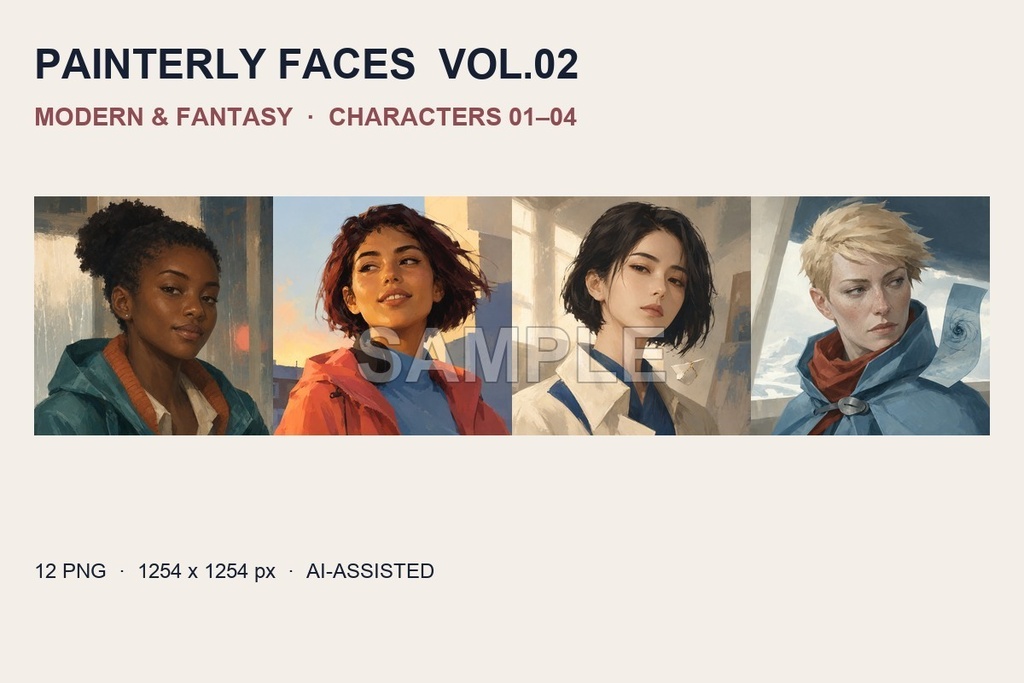 雰囲気のある厚塗り風女性アイコン12種|Painterly Faces Vol.02