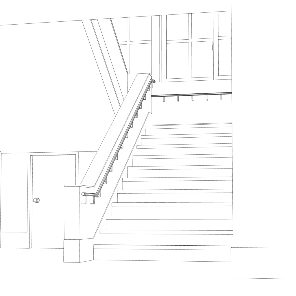 3D背景モデル 学校 階段 fbx形式