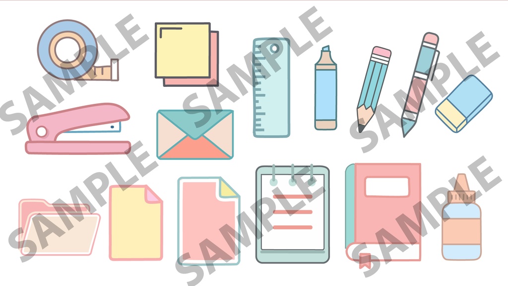 【無料】🎨パステル調文具イラスト素材セット