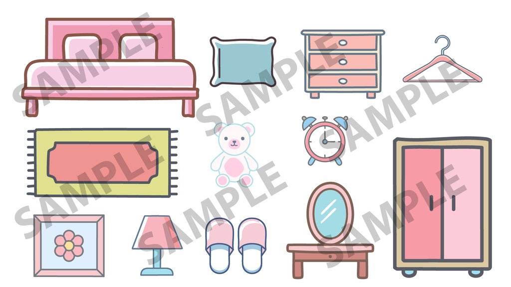 【無料】🎨パステル調部屋イラスト素材セット