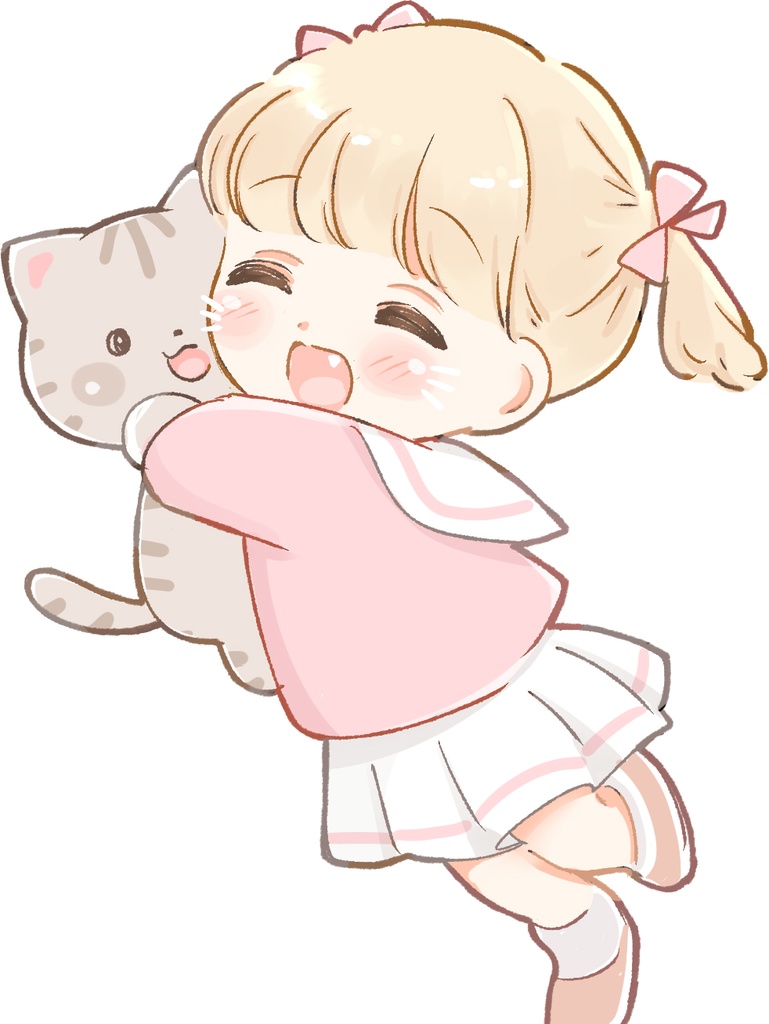 ねこと女の子のキラキラステッカー