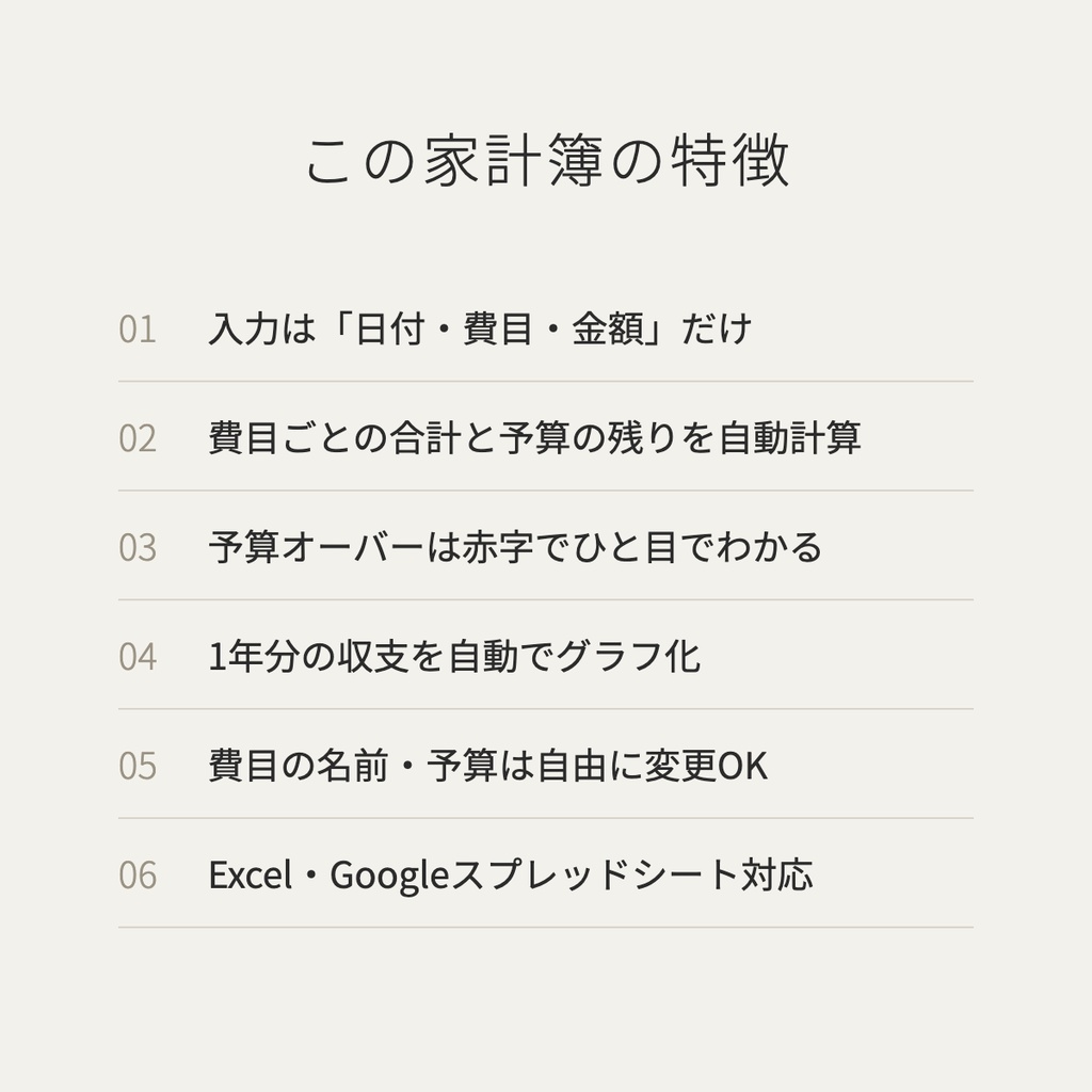 【2027年】シンプル家計簿 Excel・Googleスプレッドシート対応|自動集計・予算管理・年間グラフつき