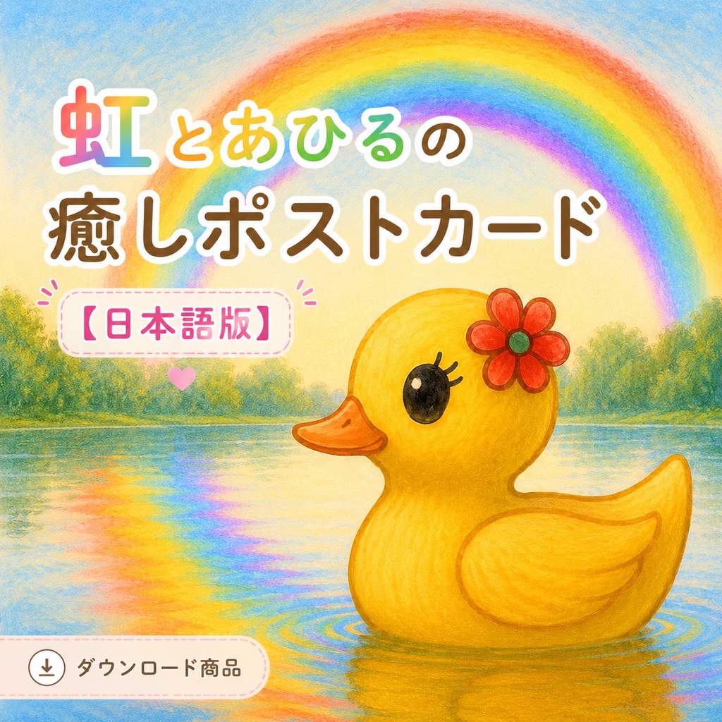 虹とあひるの癒しポストカード【日本語版】
