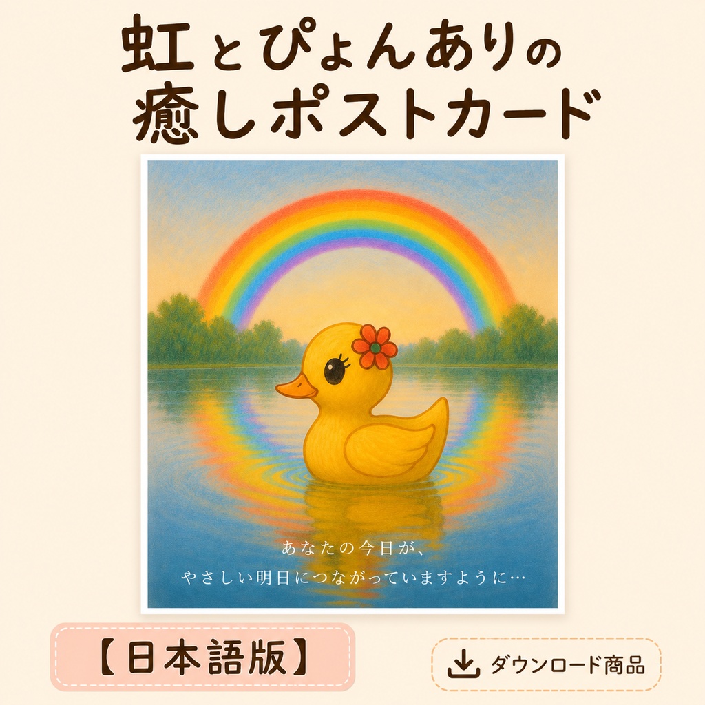 虹とぴょんありの癒しポストカード【日本語版】