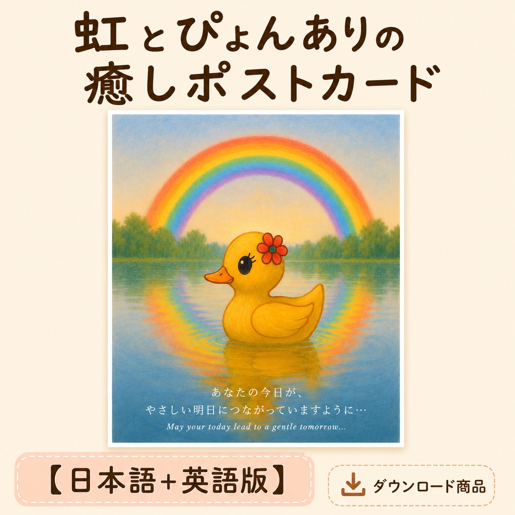 虹とぴょんありの癒しポストカード【日本語＋英語版】