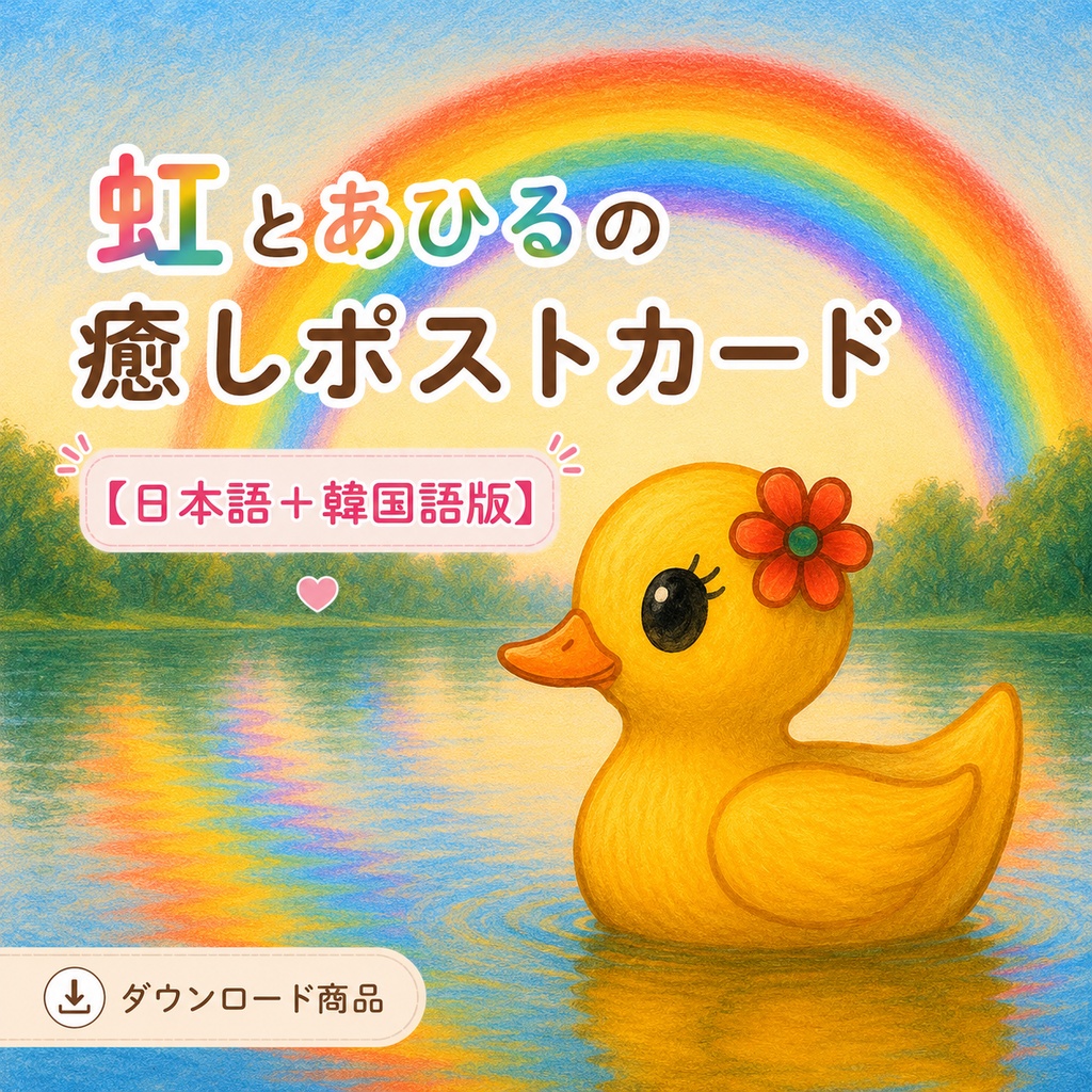 虹とあひるの癒しポストカード【日本語＋韓国語版】