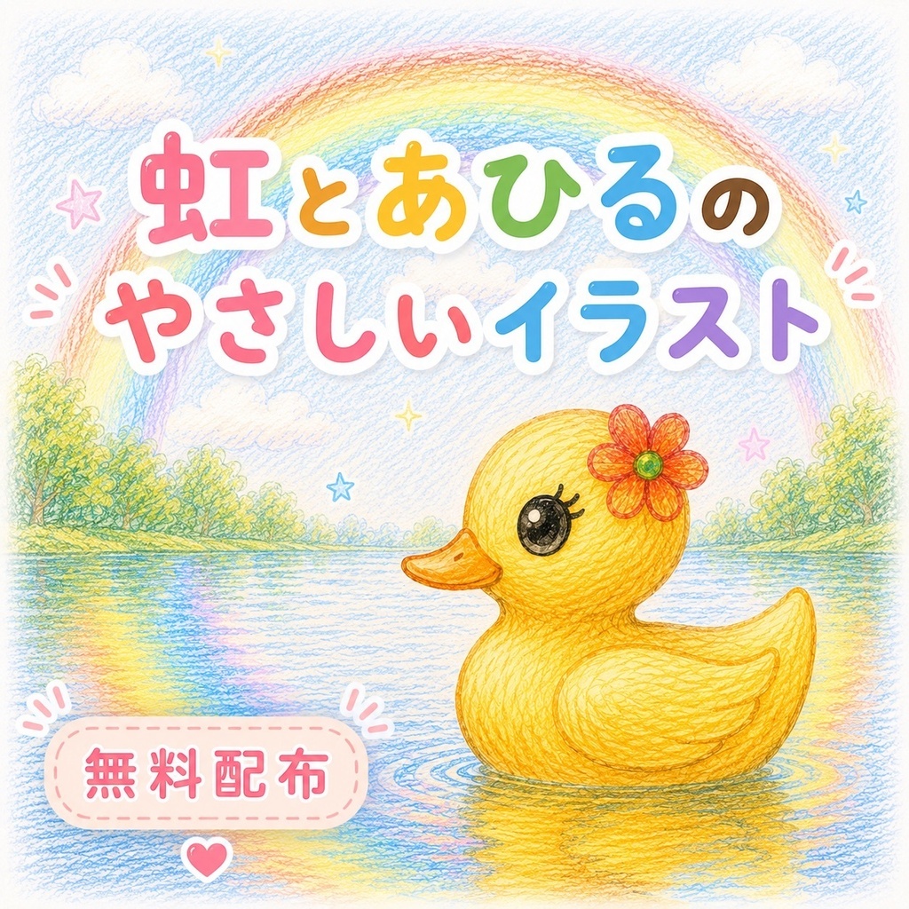 虹とあひるの癒しポストカード【文字無し・無料ダウンロード版】