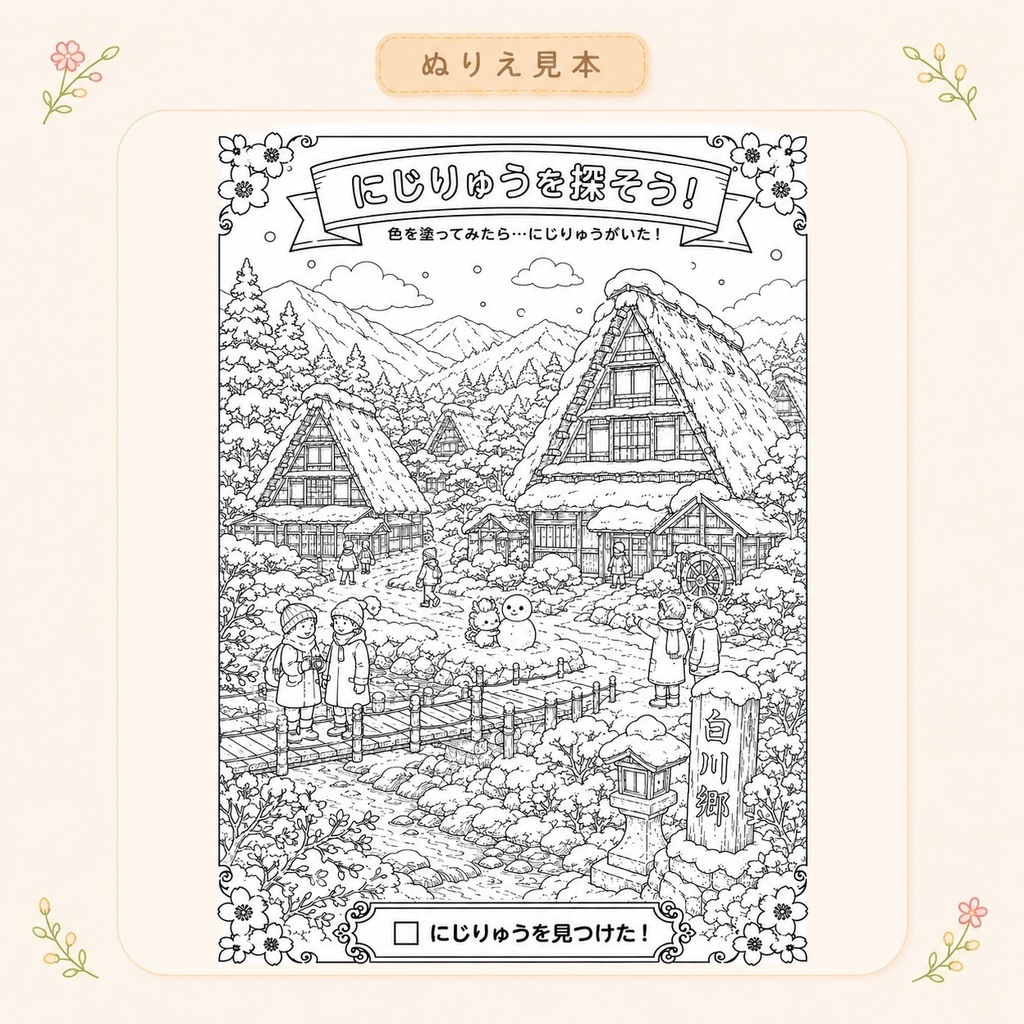 にじりゅうの世界旅行 日本編【探し絵ぬりえ5枚セット・PDFダウンロード版】