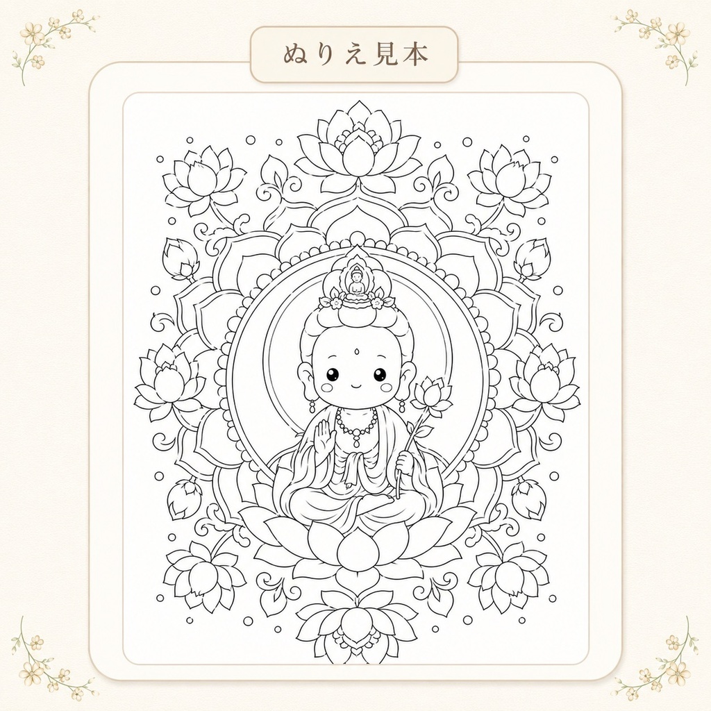やさしい仏画ぬりえ曼荼羅編【5枚セット・PDFダウンロード版】