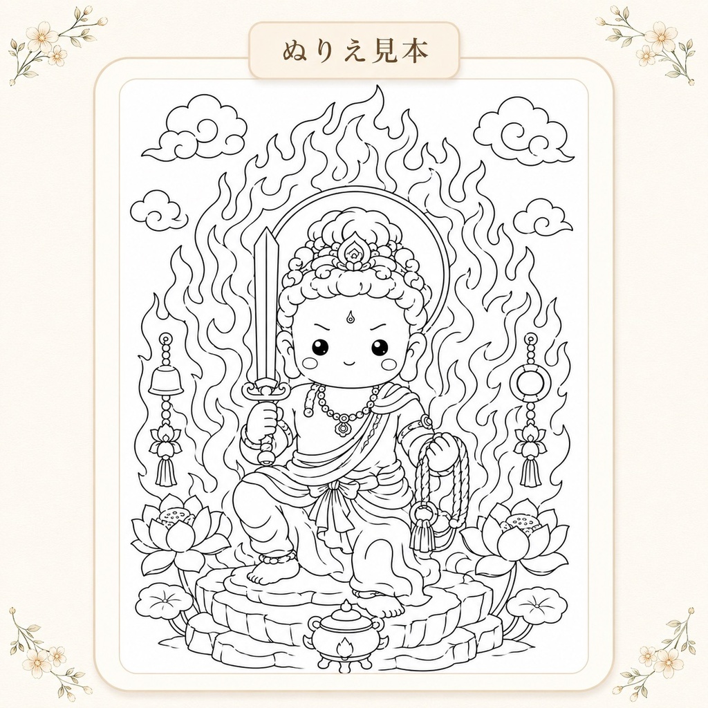 やさしい仏画ぬりえ日本の仏像編【5枚セット・PDFダウンロード版】