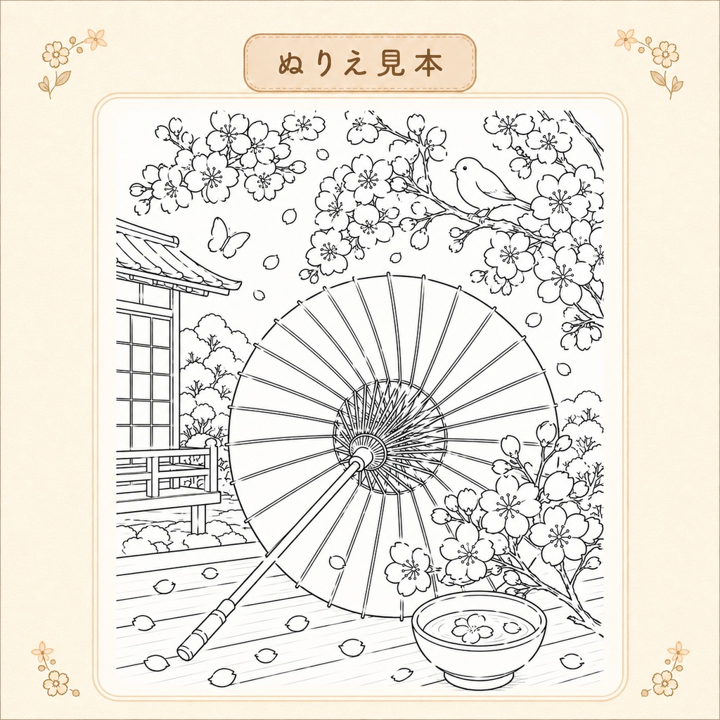 癒しの和の季節のぬりえ 12か月編【36枚セット・PDFダウンロード版】