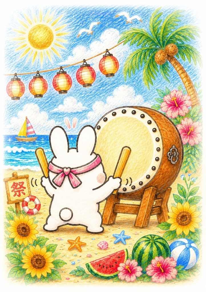 うさぎの夏祭りポストカード【日本編・ダウンロード版】