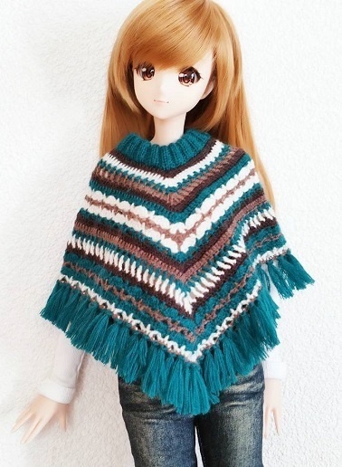 1/3ドールサイズ ニットポンチョ 緑系