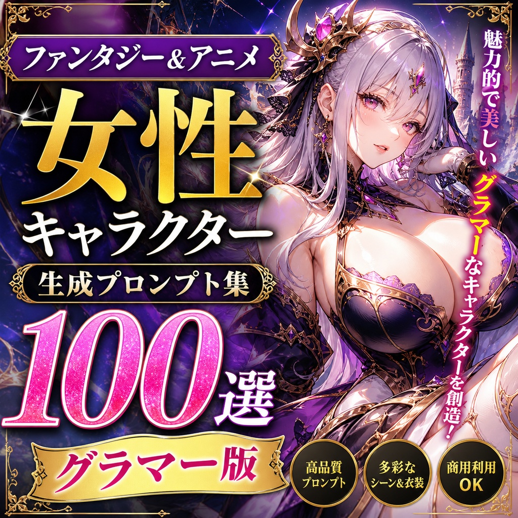 ファンタジー＆アニメ 女性キャラクター生成プロンプト集100選【グラマー版】
