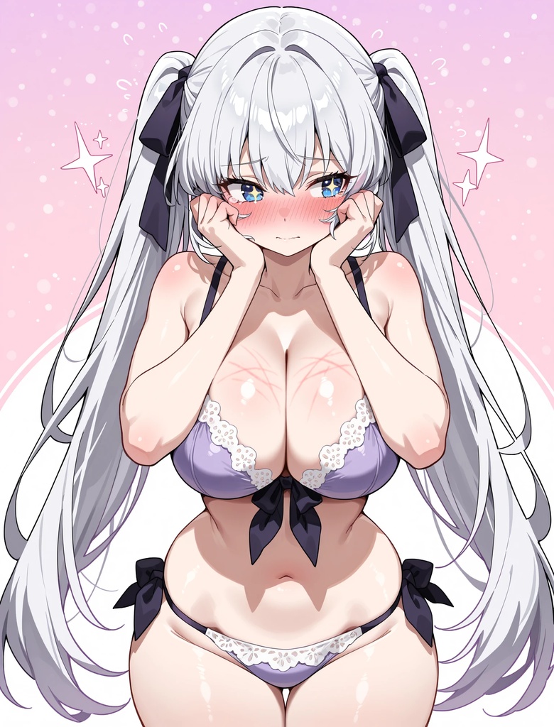 【AI】グラマーアニメ美少女 水着CG集10枚|夜明けビーチ・ラベンダービキニ【SeaArt生成】