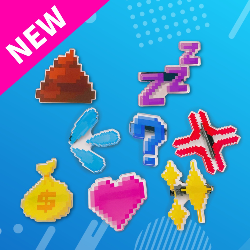 ドット絵文字ヘアクリップ