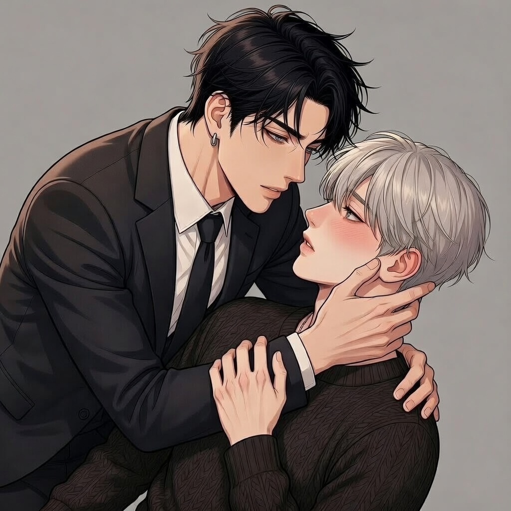 BL素材No.1_キス直前_黒髪×銀髪_スーツ_10枚