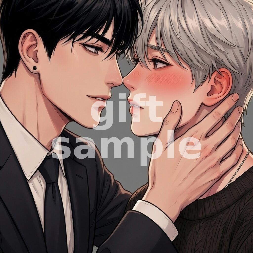 BL素材No.1_キス直前_黒髪×銀髪_スーツ_10枚